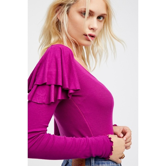 Free People On Rewind Ruffle Sleeve Top XS - Picture 1 of 6
